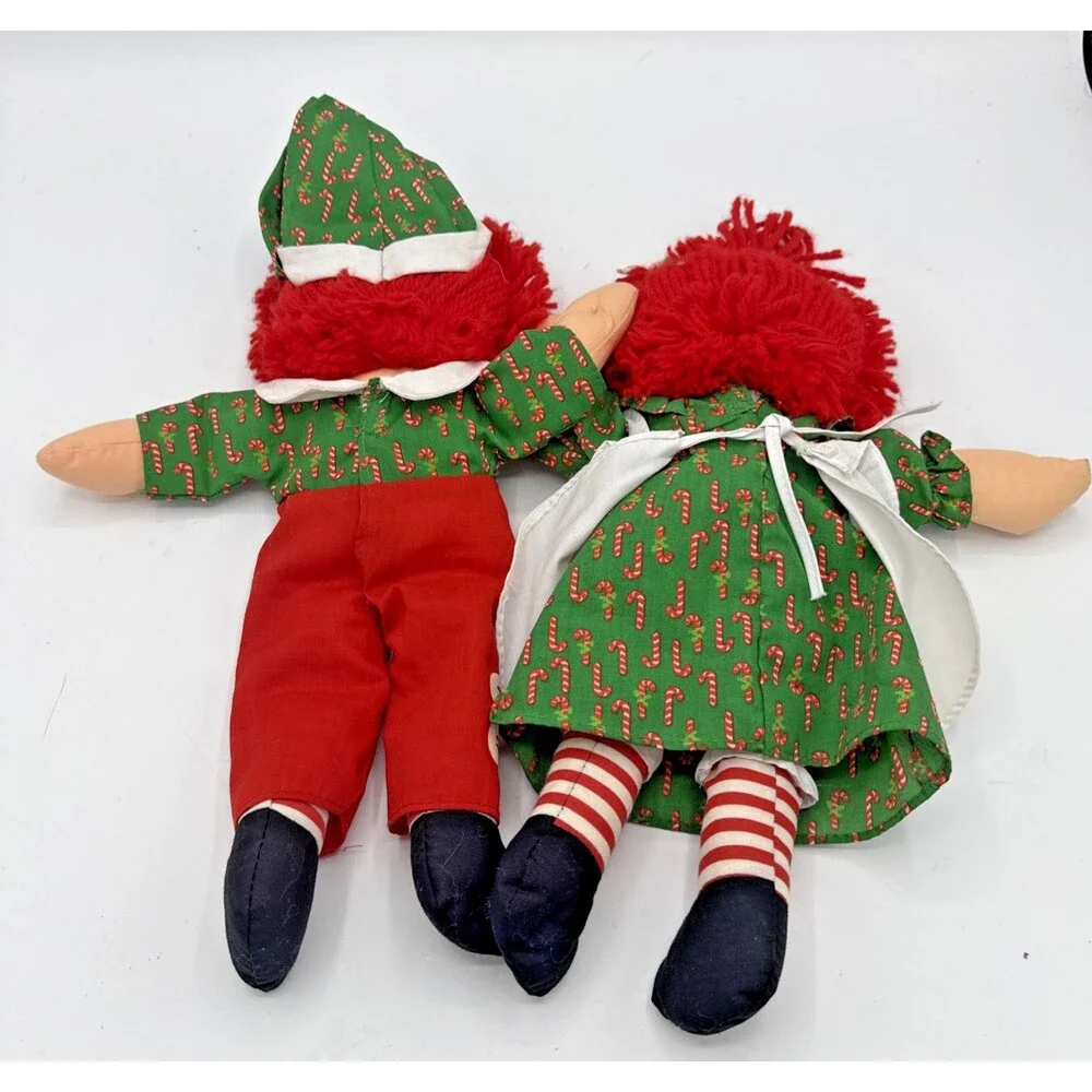 Vintage Playskool RAGGEDY ANN  & ANDY Christmas Theamed Stuffed Plush Dolls 13”
